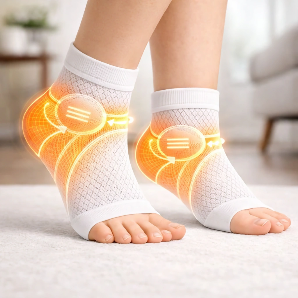 Darstellung der aktiven Kompressionszonen an weissen Knöchelsocken